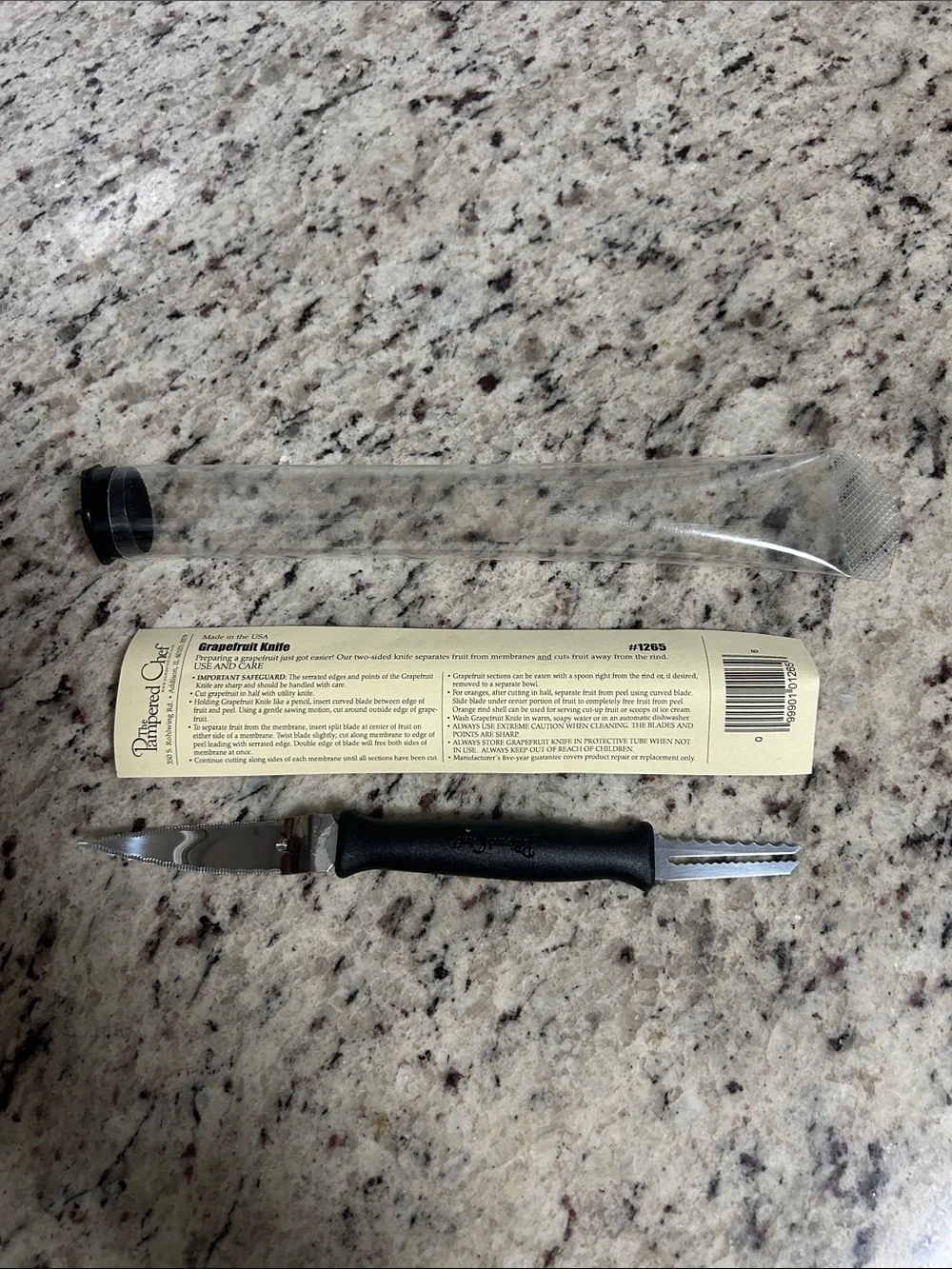 Pampered Chef Black Serrated two sided Grapefruit Knife in case